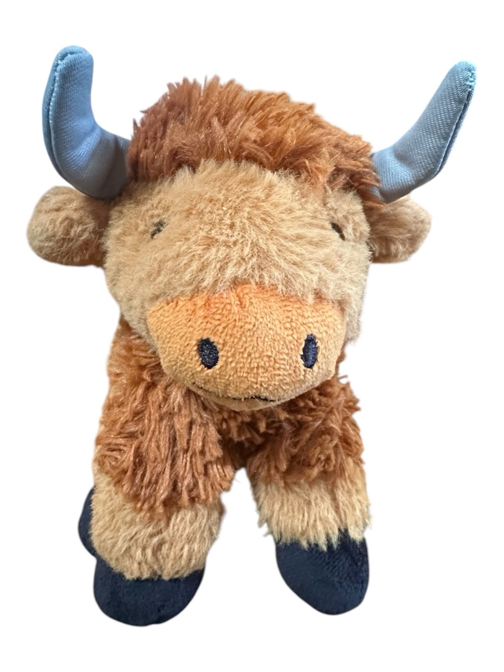 Plush Highland Cow Toy - Brown & Blue Horns